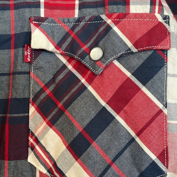 Men’s XXL Levi pearl snap Red/Blue Plaid Button down Shirt western cowboy rodeo - Picture 5 of 9